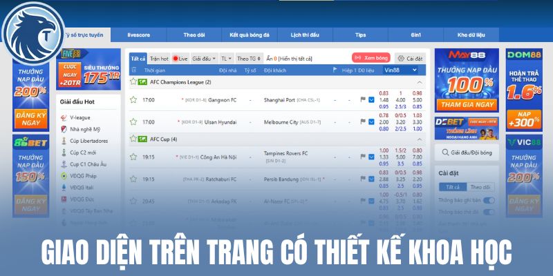 Giao diện trên trang có thiết kế khoa học
