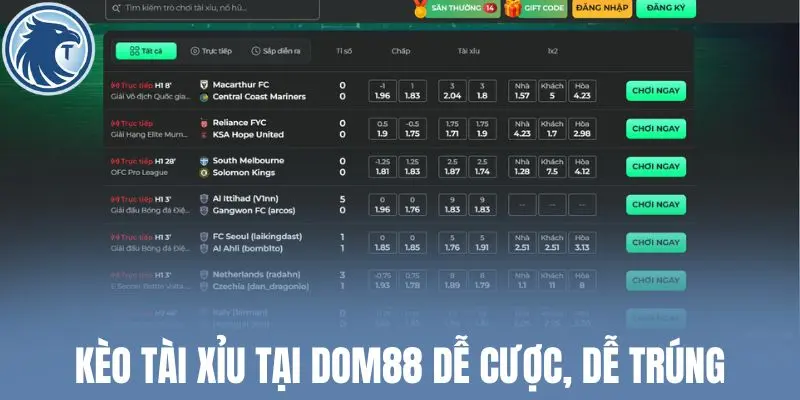 Kèo tài xỉu tại Dom88 dễ cược, dễ trúng