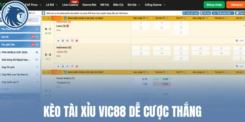 Kèo tài xỉu Vic88 dễ cược thắng