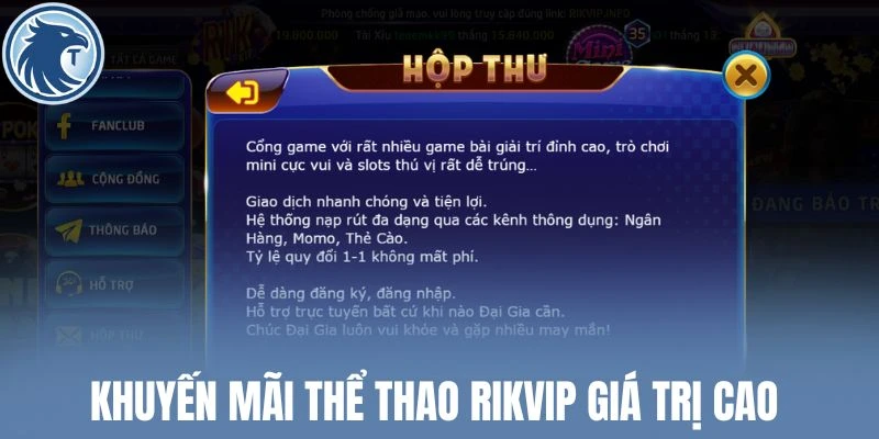Khuyến mãi thể thao Rikvip giá trị cao 