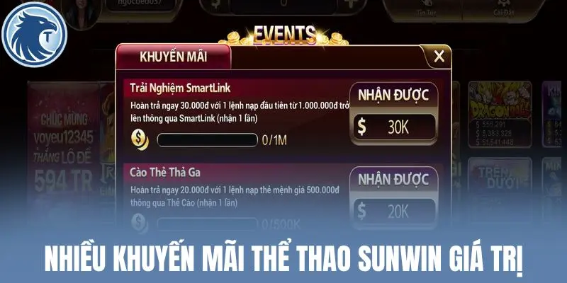 Nhiều khuyến mãi thể thao Sunwin giá trị
