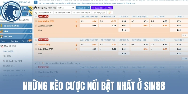 Những kèo cược nổi bật nhất ở Sin88