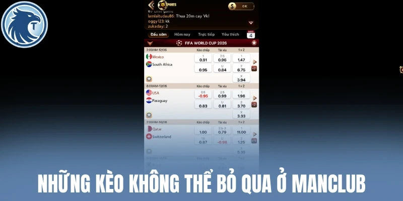 Những kèo không thể bỏ qua ở Manclub