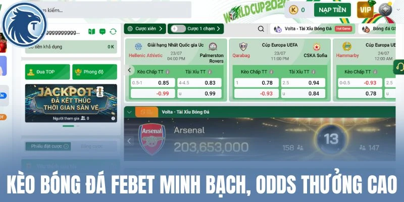 Kèo bóng đá Febet minh bạch, Odds thưởng cao